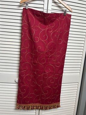 Ovi Burgundy Midi Skirt with Gold Scroll Embroidery table runner